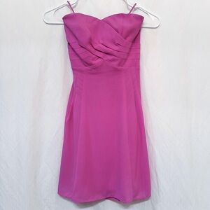 Express Bubblegum Pink Purple Strapless Pleated Top Flowy Strapless Dress
